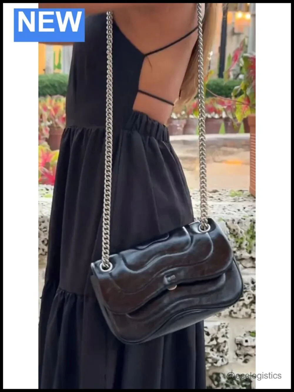 Vegan Leather Quilted Chain Crossbody Purse Push Lock Designer